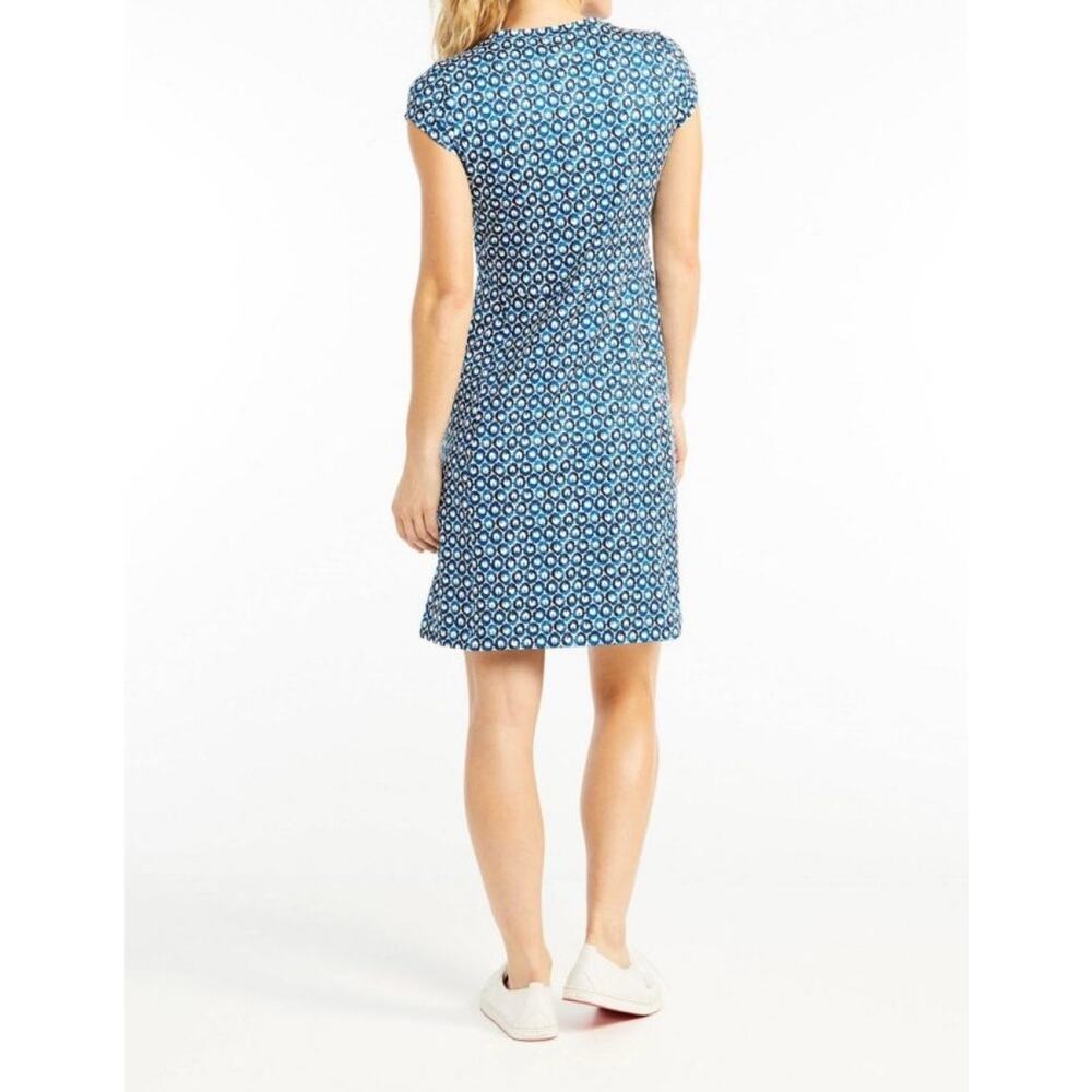 L.L. Bean Short Sleeve Fitness Dress Size XL Nautical Geometric Print Blue White - Picture 8 of 16